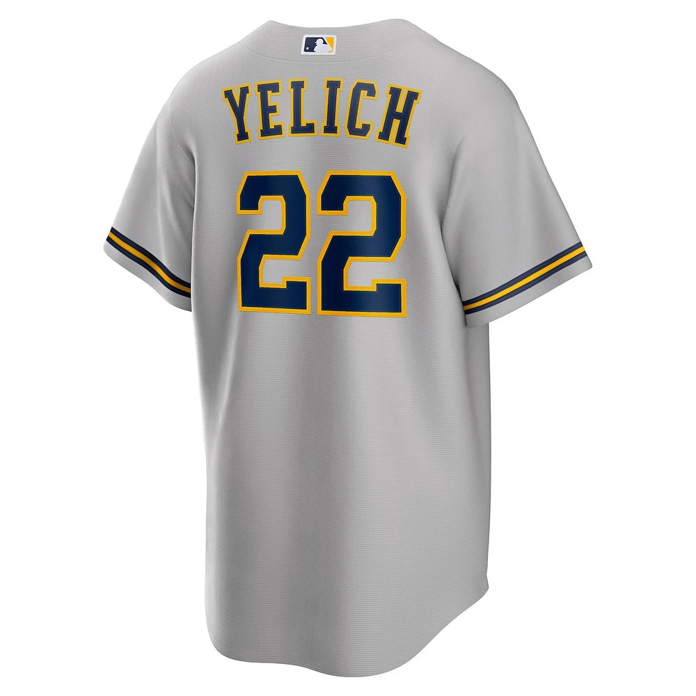 Maillot de joueur alternatif réplique Nike Christian Yelich gris des Milwaukee Brewers pour homme