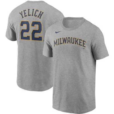 T-shirt Nike Christian Yelich pour hommes, gris, nom et numéro des Milwaukee Brewers