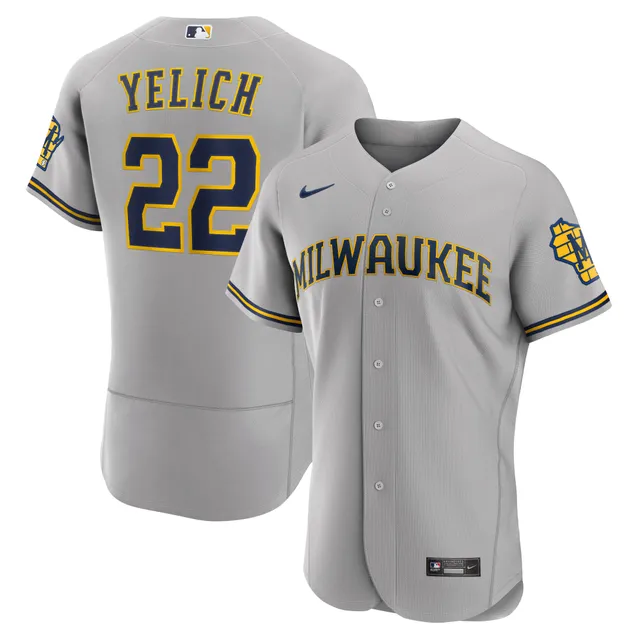 Grey Nike MLB Milwaukee Brewers Road Jersey