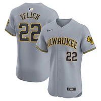 Men's Nike Christian Yelich Gray Milwaukee Brewers Road Elite Player Jersey