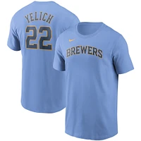 T-shirt Nike Christian Yelich pour hommes, bleu clair, nom et numéro des Milwaukee Brewers