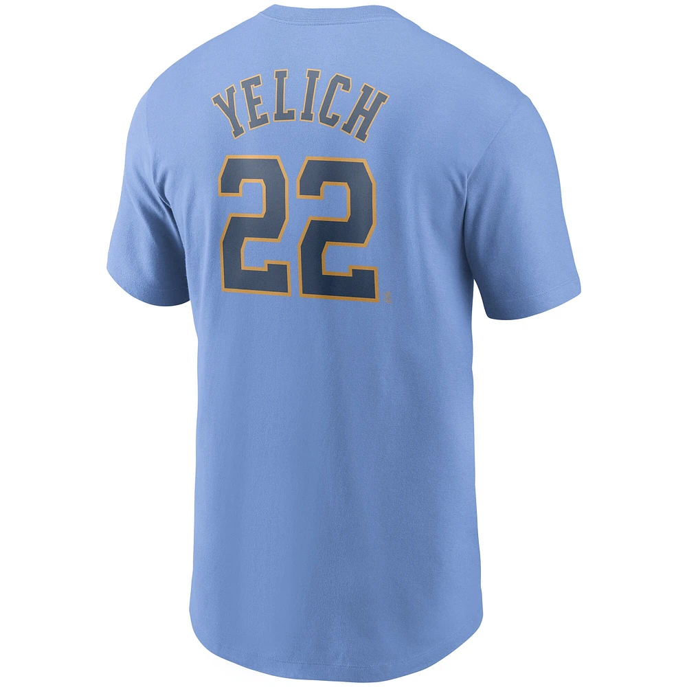 T-shirt Nike Christian Yelich pour hommes, bleu clair, nom et numéro des Milwaukee Brewers