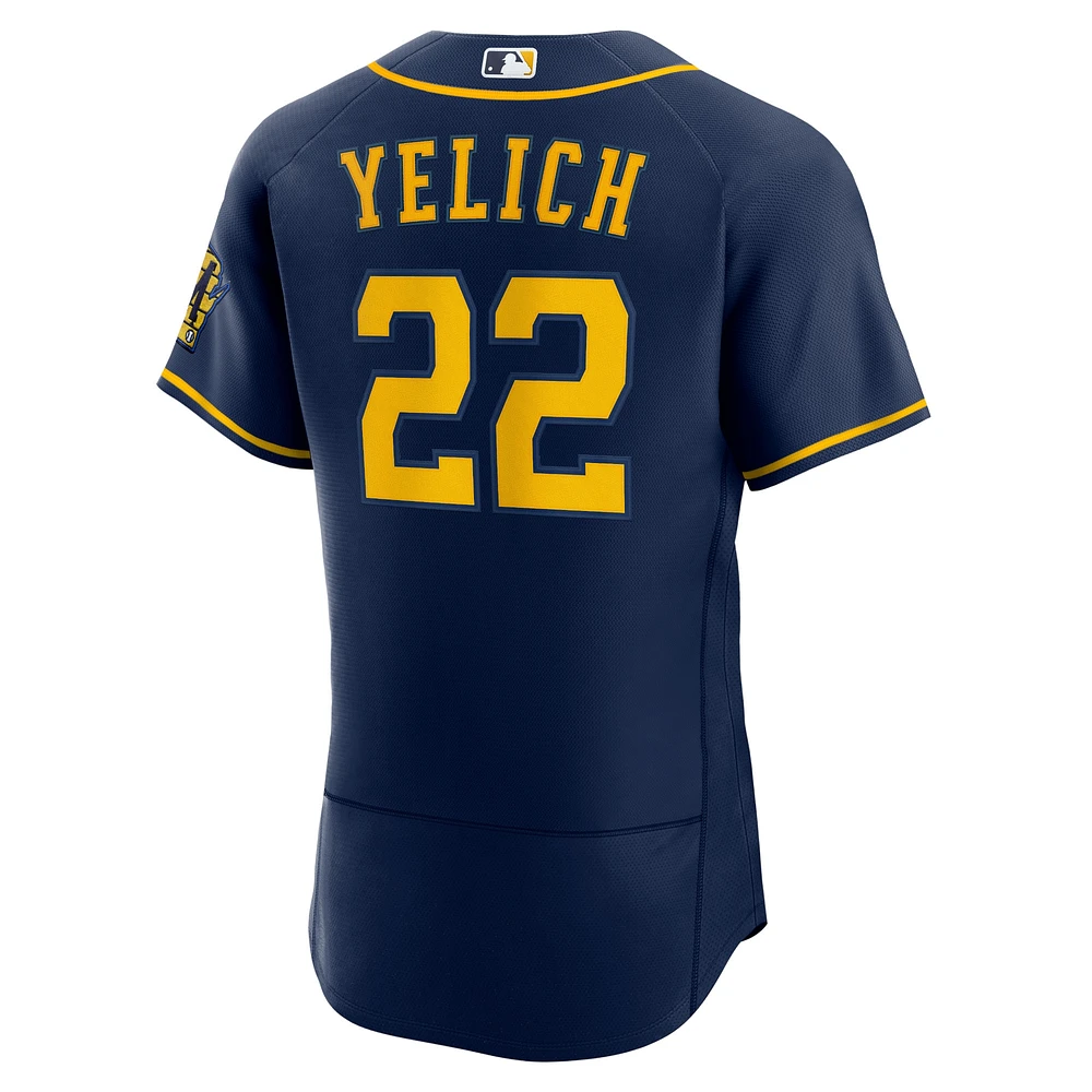 Maillot de joueur authentique alternatif la 50e saison des Milwaukee Brewers Nike Christian Yelich bleu marine pour homme