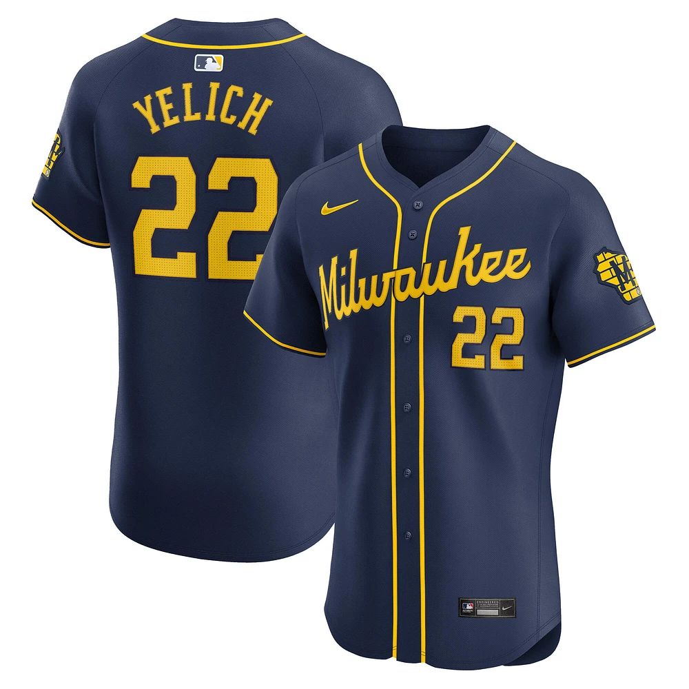 Maillot Nike Christian Yelich pour homme, bleu marine, Milwaukee Brewers Home Elite Player