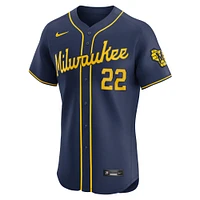 Maillot Nike Christian Yelich pour homme, bleu marine, Milwaukee Brewers Home Elite Player