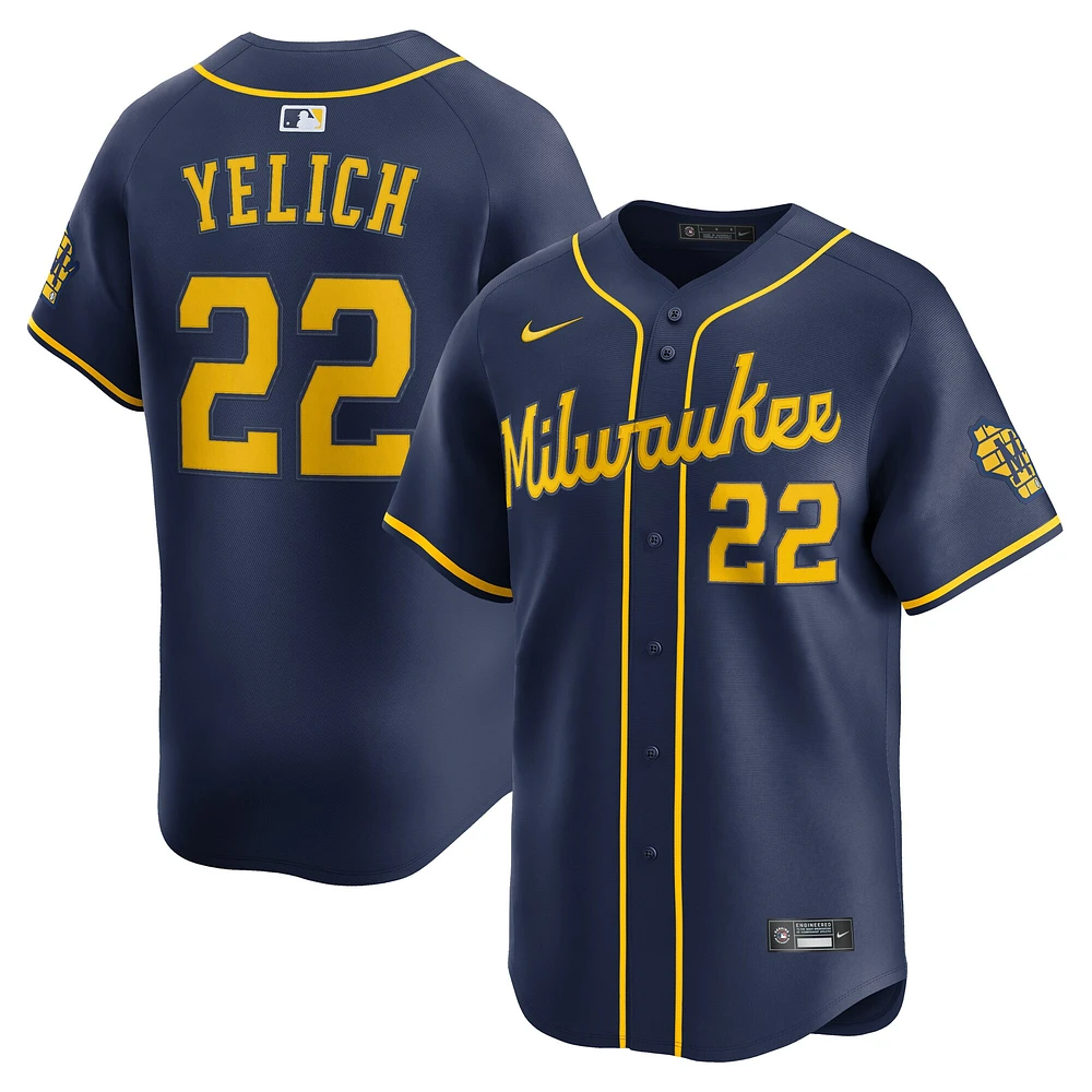 Maillot Nike Christian Yelich bleu marine pour homme des Milwaukee Brewers, édition limitée alternative