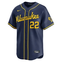 Maillot Nike Christian Yelich bleu marine pour homme des Milwaukee Brewers, édition limitée alternative