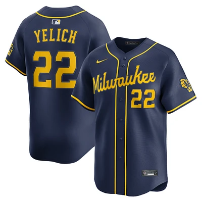 Maillot Nike Christian Yelich bleu marine pour homme des Milwaukee Brewers, édition limitée alternative