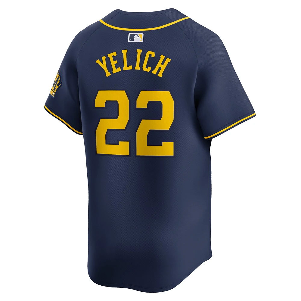 Maillot de joueur alternatif limité Nike Christian Yelich pour hommes, bleu marine, Milwaukee Brewers