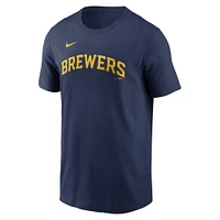 T-shirt avec nom et numéro Nike Christian Yelich pour hommes, bleu marine, Milwaukee Brewers Fuse