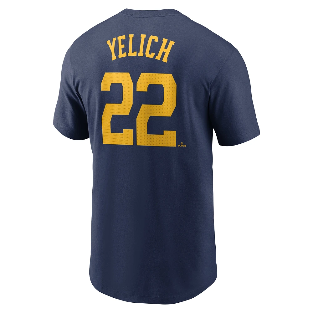 T-shirt avec nom et numéro Nike Christian Yelich pour hommes, bleu marine, Milwaukee Brewers Fuse