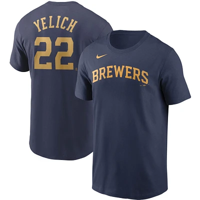 T-shirt Nike Christian Yelich pour hommes, bleu marine, nom et numéro des Milwaukee Brewers