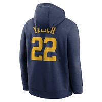 Sweat à capuche Nike Christian Yelich pour hommes, bleu marine, nom et numéro du joueur des Milwaukee Brewers