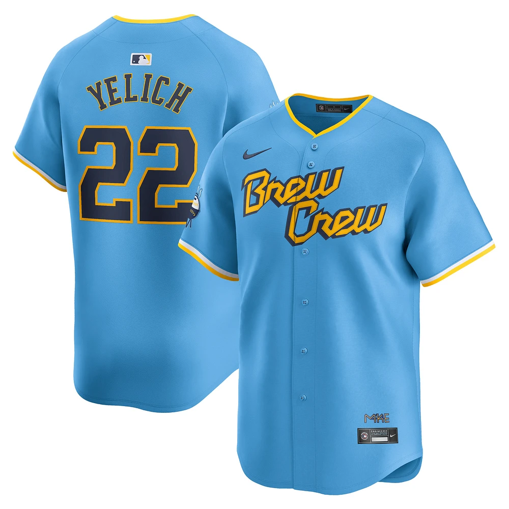 Maillot de joueur Nike Christian Yelich Powder Blue Milwaukee Brewers City Connect Limited pour hommes