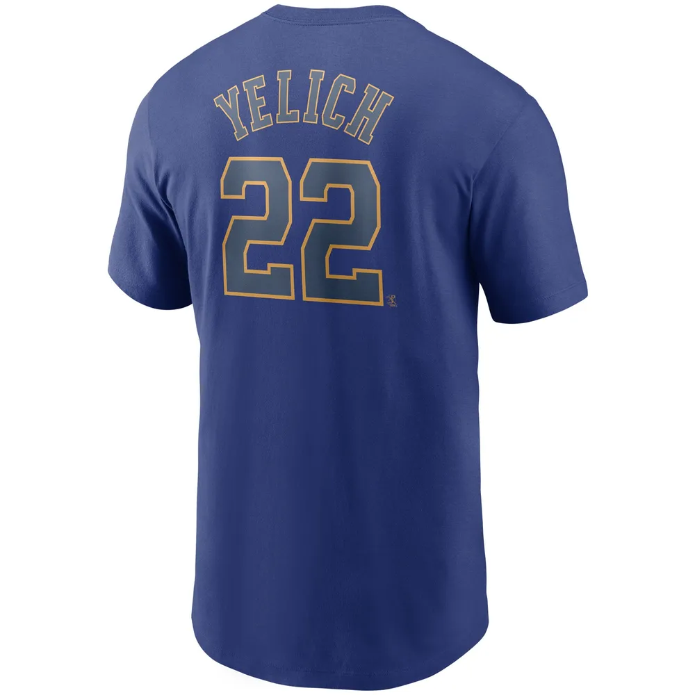 Men's Nike Christian Yelich Royal Milwaukee Brewers Name & Number T-Shirt