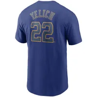 T-shirt Nike Christian Yelich Royal Milwaukee Brewers avec nom et numéro pour homme