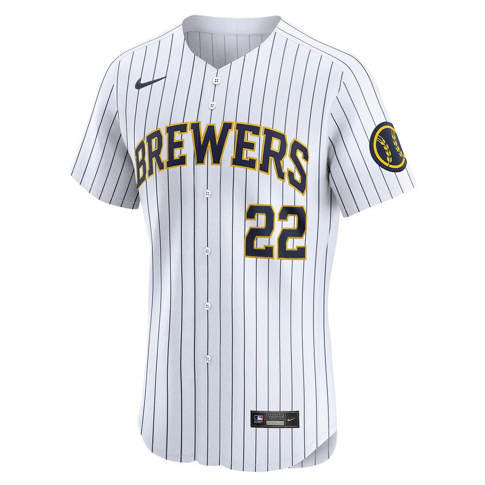 Maillot de joueur d'élite alternatif Nike Christian Yelich pour homme des Milwaukee Brewers, blanc