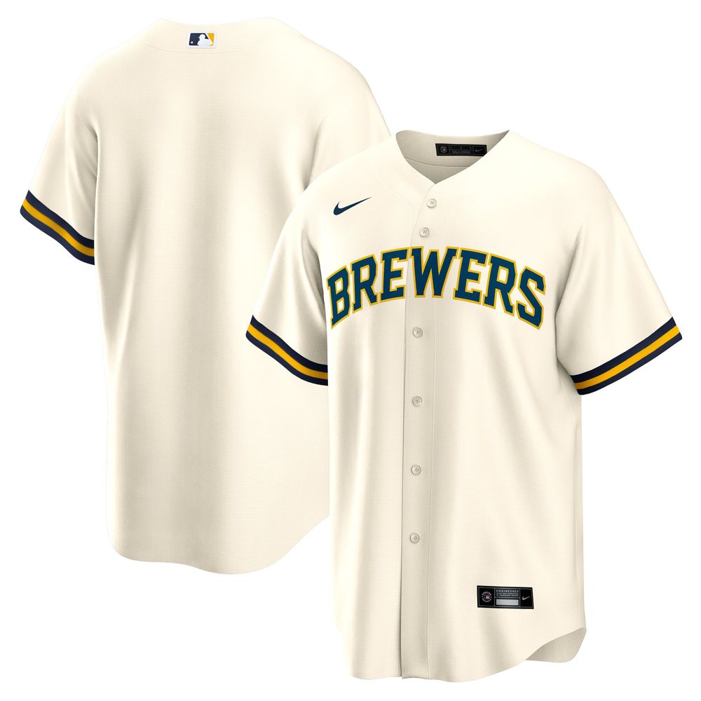 Men's Nike Cream Milwaukee Brewers Home Blank Replica Jersey