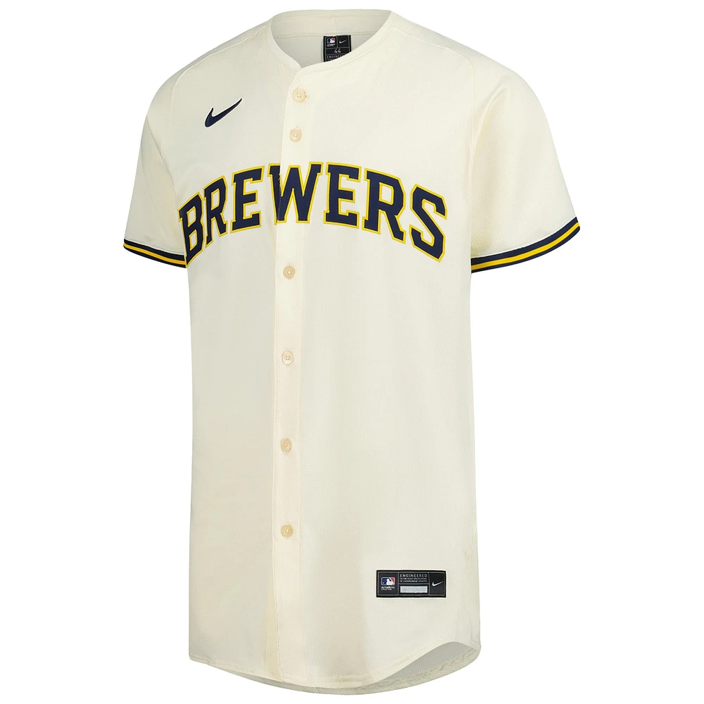 Men's Nike Cream Milwaukee Brewers Home Elite Jersey