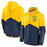 Men's Nike Gold/Navy Milwaukee Brewers Overview Half-Zip Hoodie Jacket