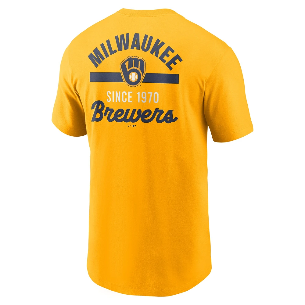 T-shirt Nike Gold 2-Hit pour homme des Milwaukee Brewers