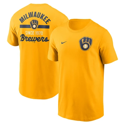 T-shirt Nike Gold 2-Hit pour homme des Milwaukee Brewers