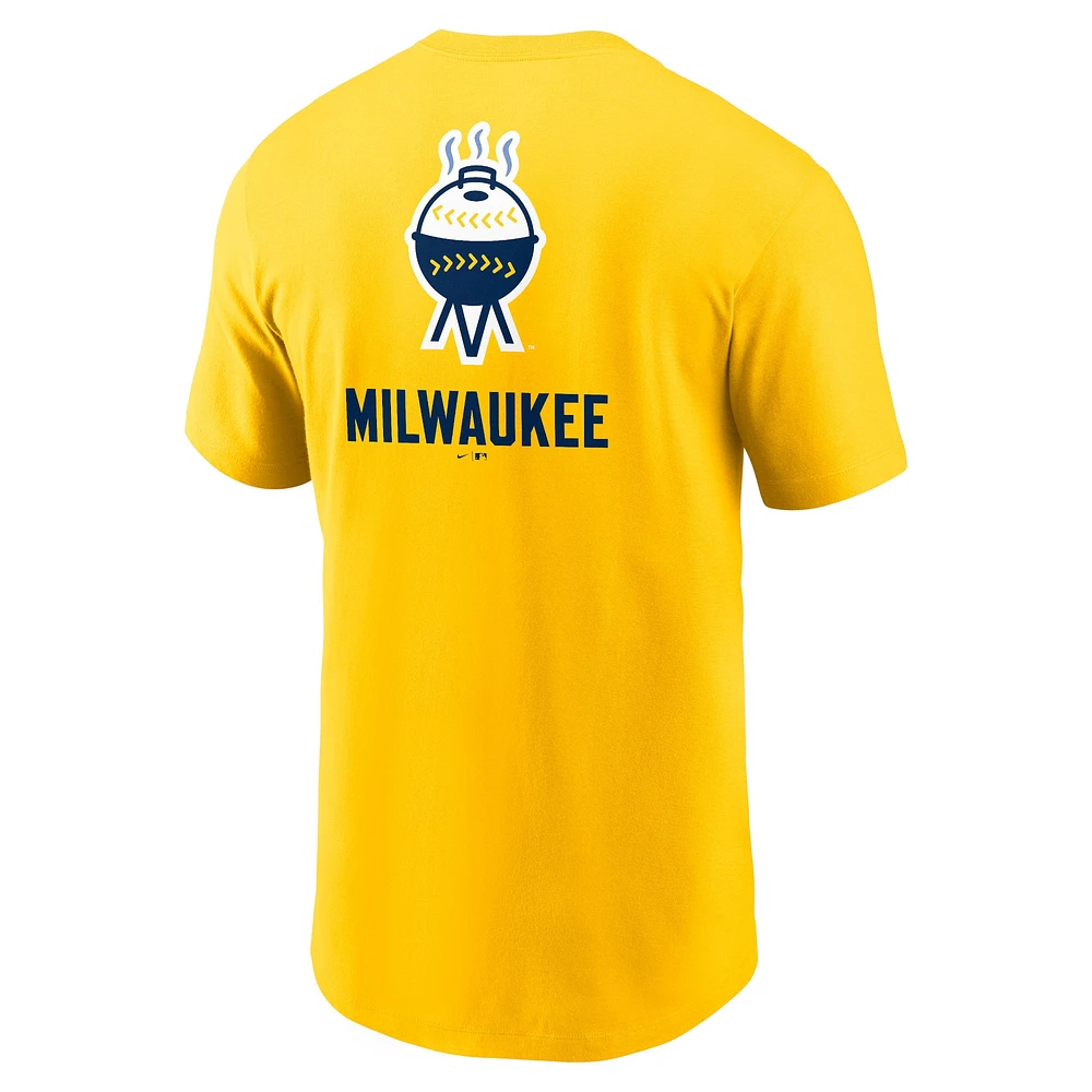 T-shirt Nike Gold Milwaukee Brewers City Connect 2-Hit pour homme