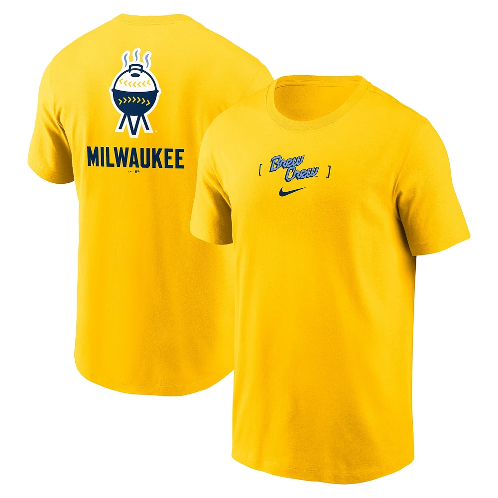 T-shirt Nike Gold Milwaukee Brewers City Connect 2-Hit pour homme