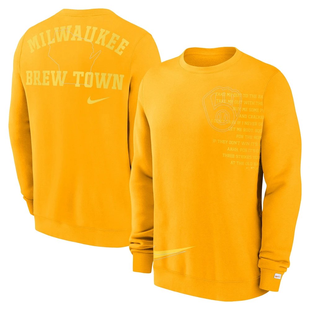 Sweat-shirt à enfiler Nike Gold Milwaukee Brewers Statement Ball Game Fleece pour homme