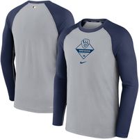 Men's Nike Gray/Navy Milwaukee Brewers Authentic Collection Game Performance Raglan - Long Sleeve T-Shirt