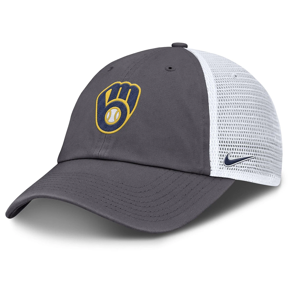 Casquette de camionneur ajustable Nike grise pour homme des Milwaukee Brewers