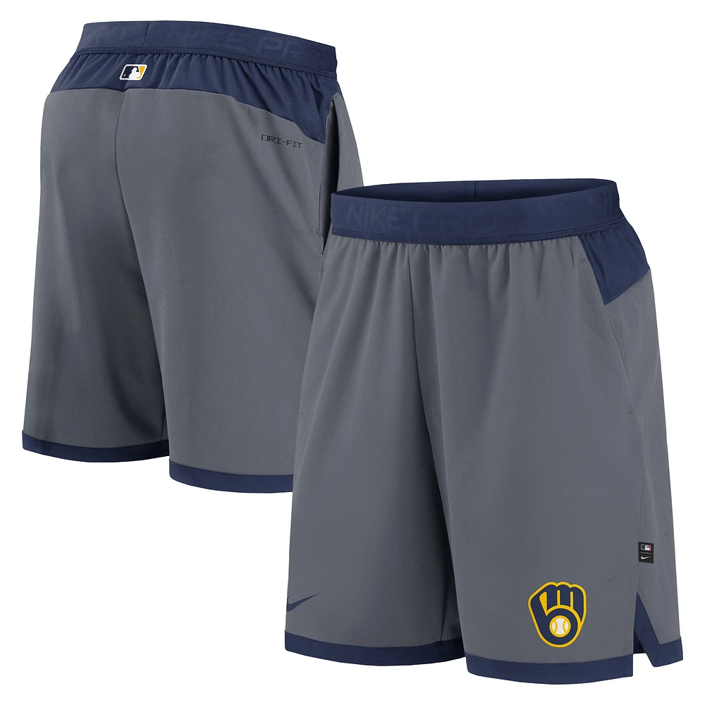 Men's Nike Gray Milwaukee Brewers Authentic Collection Flex Vent Performance Shorts