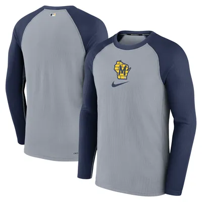 Men's Nike Gray Milwaukee Brewers Authentic Collection Game Raglan Performance Long Sleeve T-Shirt