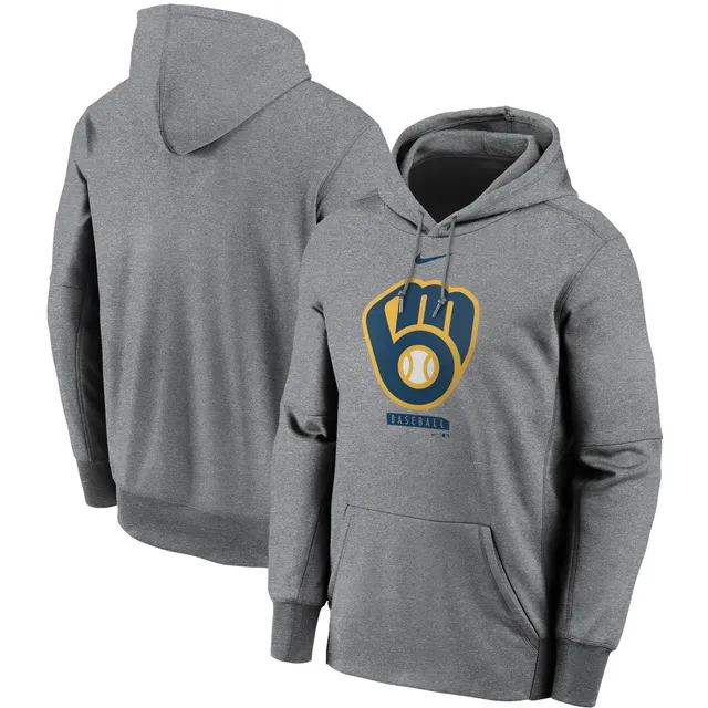 Nike Men's Navy, Gold Milwaukee Brewers Authentic Collection Pregame Performance Raglan Pullover Sweatshirt