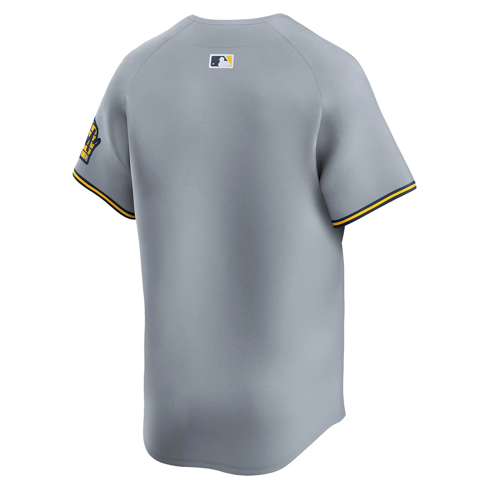 Men's Nike Gray Milwaukee Brewers Road Limited Jersey