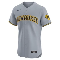 Maillot Nike gris Milwaukee Brewers Road Vapor Premier Elite Patch pour homme