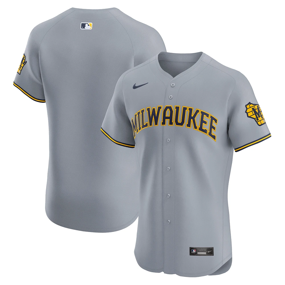 Men's Nike  Gray Milwaukee Brewers Road Vapor Premier Elite Patch Jersey