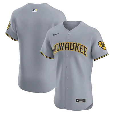 Maillot Nike gris Milwaukee Brewers Road Vapor Premier Elite Patch pour homme