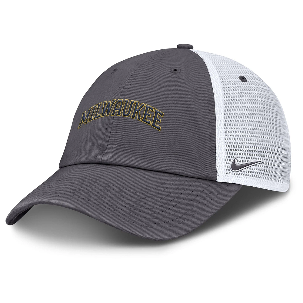 Casquette de camionneur ajustable Nike grise pour homme avec logo Milwaukee Brewers Club