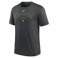 T-shirt Performance à trois mélanges Nike Heather Charcoal Milwaukee Brewers Authentic Collection Early Work pour homme