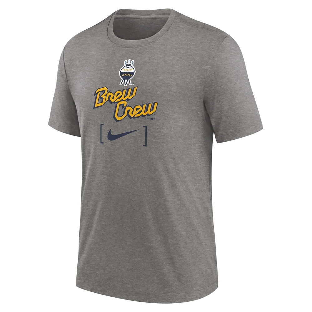 T-shirt à trois mélanges Nike Heather Charcoal Milwaukee Brewers City Connect pour hommes