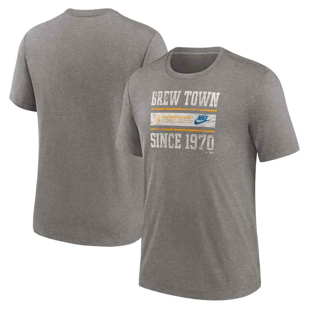 Men's Nike Heather Charcoal Milwaukee Brewers Cooperstown Collection Local Stack Tri-Blend T-Shirt