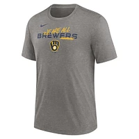 T-shirt à trois mélanges Nike Heather Charcoal Milwaukee Brewers We Are All pour homme