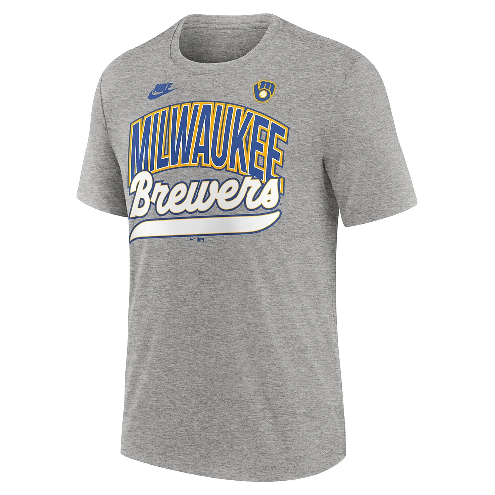 Men's Nike Heather Gray Milwaukee Brewers Cooperstown Collection Retro Tri-Blend T-Shirt