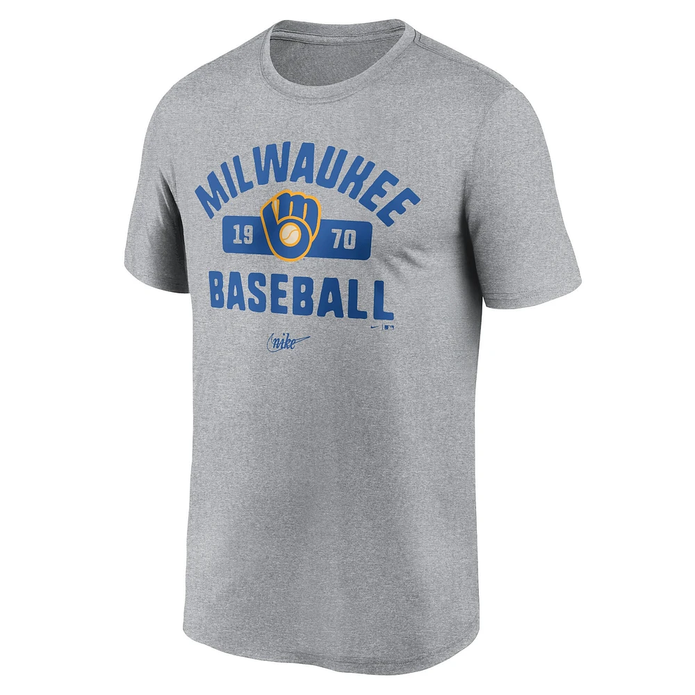 T-shirt Nike Milwaukee Brewers Legend pour homme, gris chiné