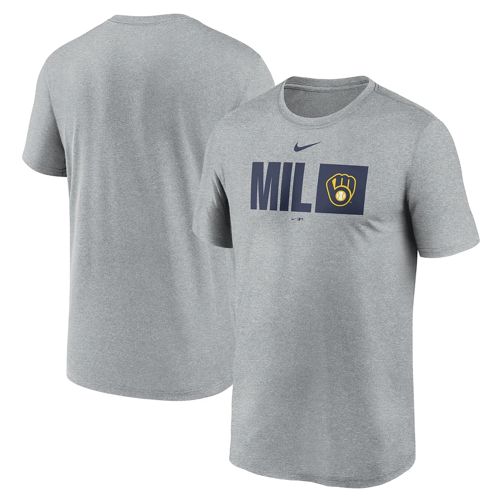 T-shirt Nike Tricode Legend Performance gris chiné pour homme des Milwaukee Brewers