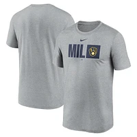 T-shirt Nike Tricode Legend Performance gris chiné pour homme des Milwaukee Brewers