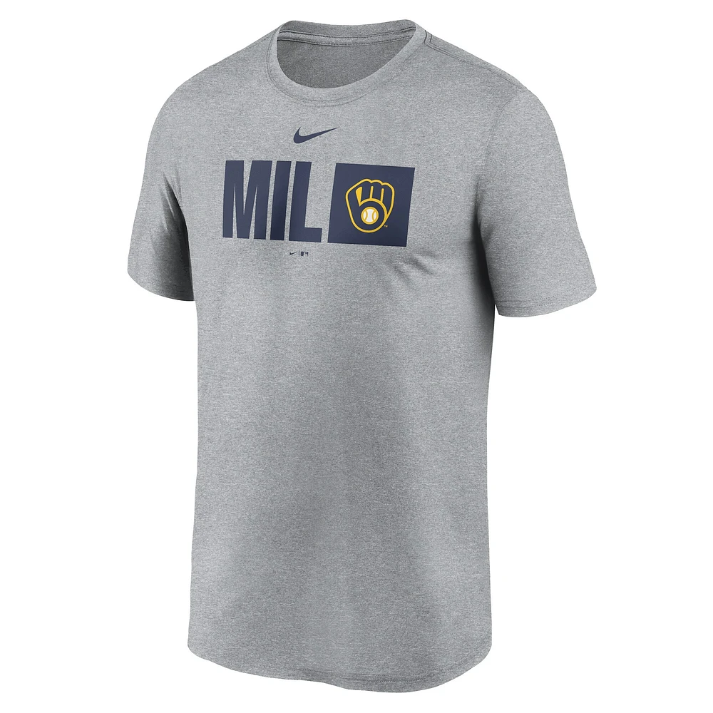 T-shirt Nike Tricode Legend Performance gris chiné pour homme des Milwaukee Brewers