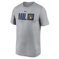 T-shirt Nike Tricode Legend Performance gris chiné pour homme des Milwaukee Brewers