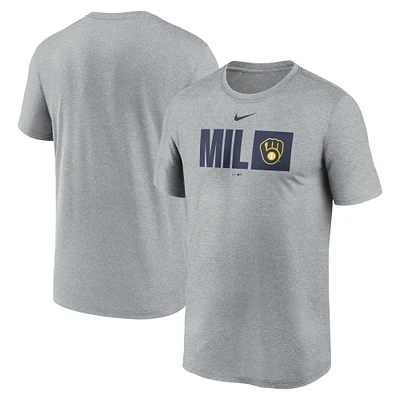 T-shirt Nike Tricode Legend Performance gris chiné pour homme des Milwaukee Brewers